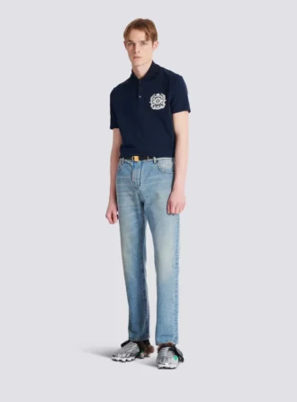 Cotton polo shirt with Écusson print