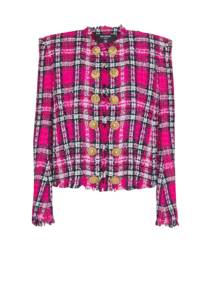 Cropped jacket in glitter plaid tweed