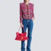 Cropped jacket in glitter plaid tweed