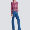 Cropped jacket in glitter plaid tweed