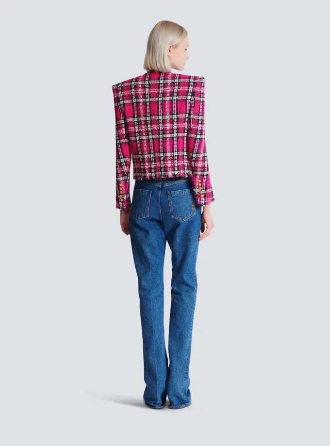 Cropped jacket in glitter plaid tweed