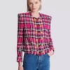 Cropped jacket in glitter plaid tweed