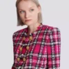 Cropped jacket in glitter plaid tweed
