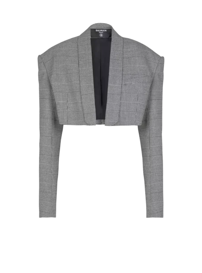 Cropped jacket in Prince of Wales jacquard