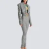 Cropped jacket in Prince of Wales jacquard