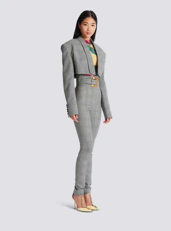 Cropped jacket in Prince of Wales jacquard
