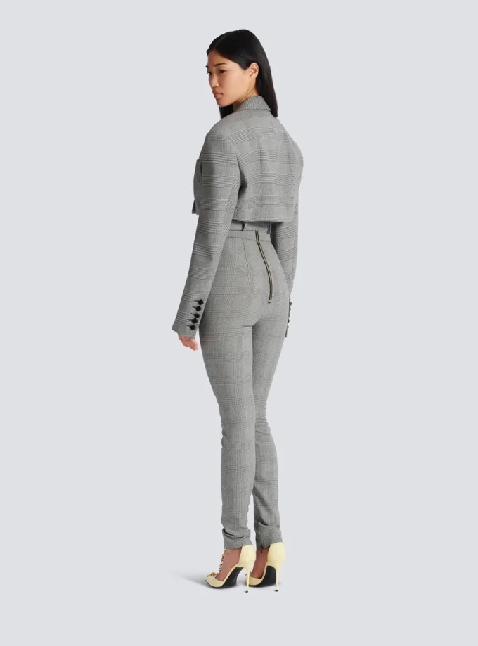 Cropped jacket in Prince of Wales jacquard