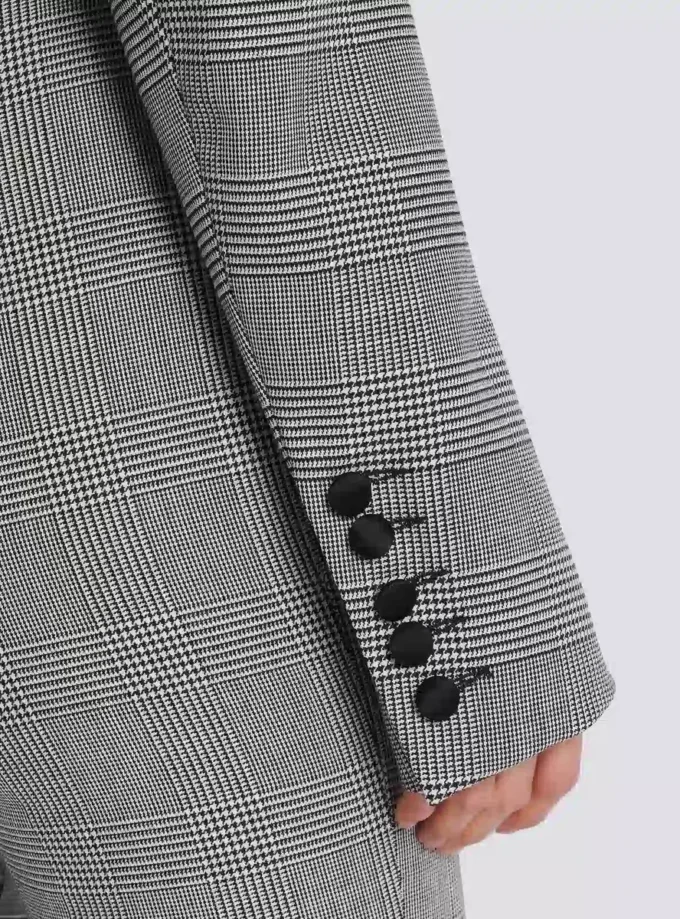 Cropped jacket in Prince of Wales jacquard