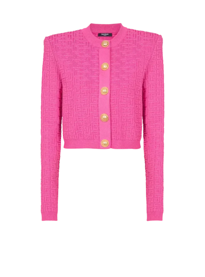 Cropped monogrammed knit cardigan