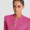 Cropped monogrammed knit cardigan