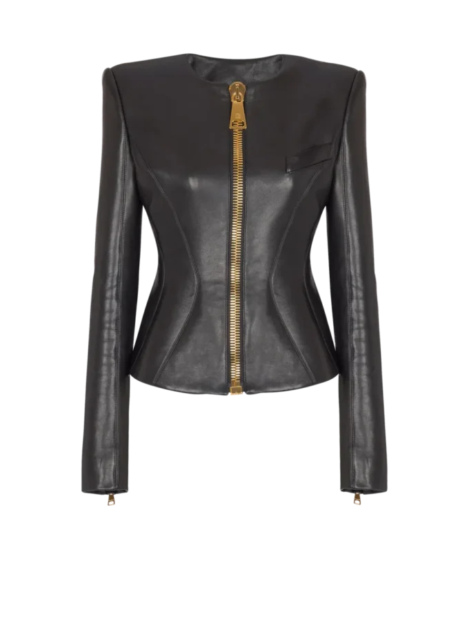 Cropped peplum lambskin jacket