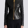 Cropped peplum lambskin jacket