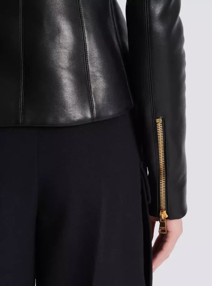 Cropped peplum lambskin jacket