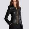 Cropped peplum lambskin jacket