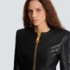 Cropped peplum lambskin jacket