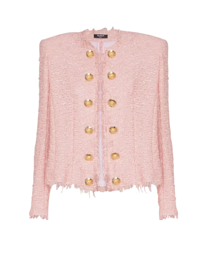 Edge-to-edge sequin tweed jacket