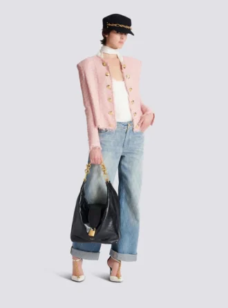 Edge-to-edge sequin tweed jacket