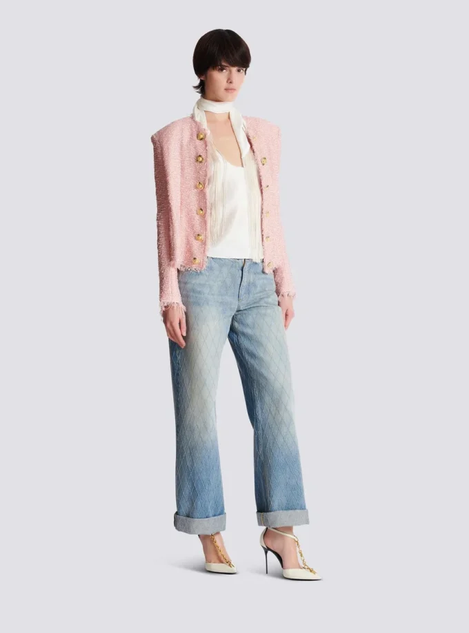 Edge-to-edge sequin tweed jacket