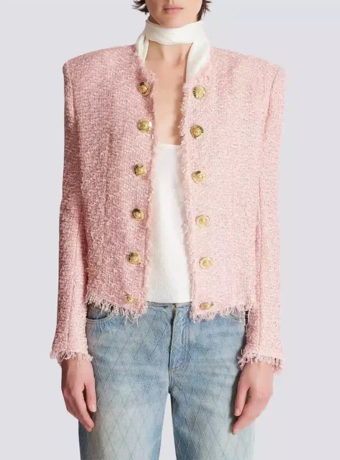 Edge-to-edge sequin tweed jacket