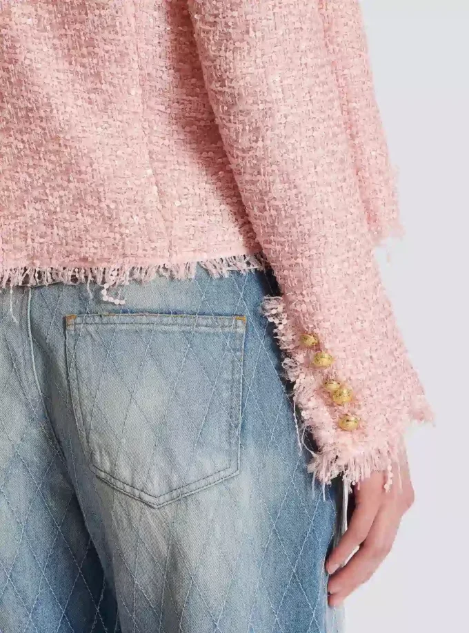 Edge-to-edge sequin tweed jacket