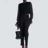 Edge-to-edge tweed and chiffon jacket
