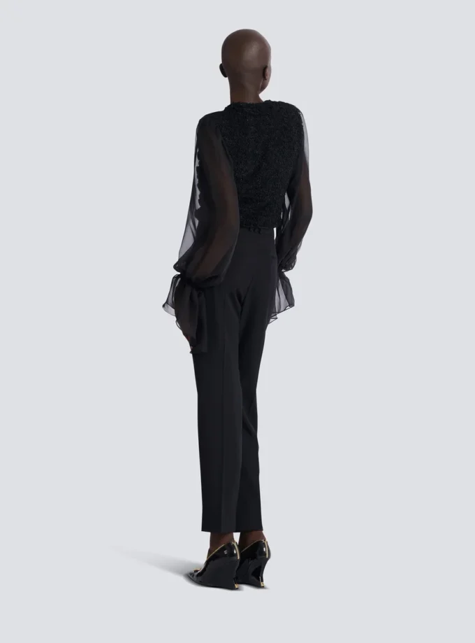 Edge-to-edge tweed and chiffon jacket