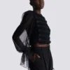 Edge-to-edge tweed and chiffon jacket