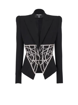 Embroidered slim-fit grain de poudre jacket