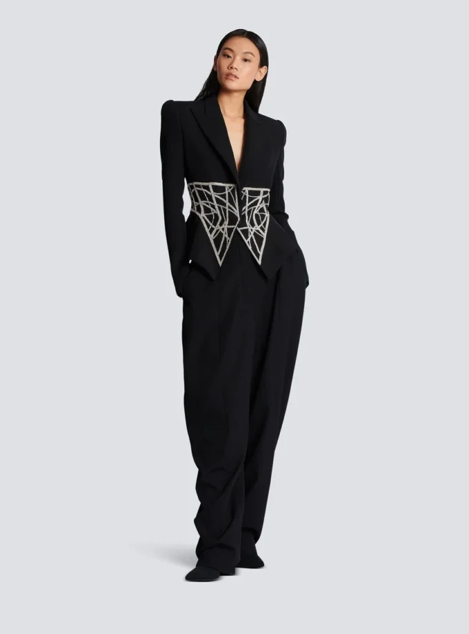 Embroidered slim-fit grain de poudre jacket