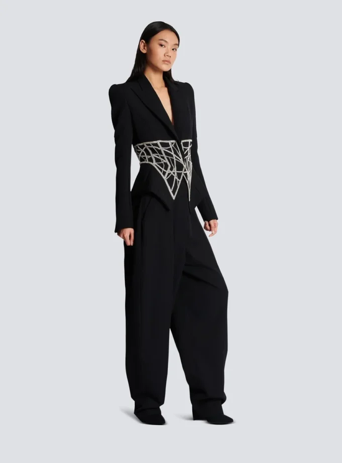 Embroidered slim-fit grain de poudre jacket