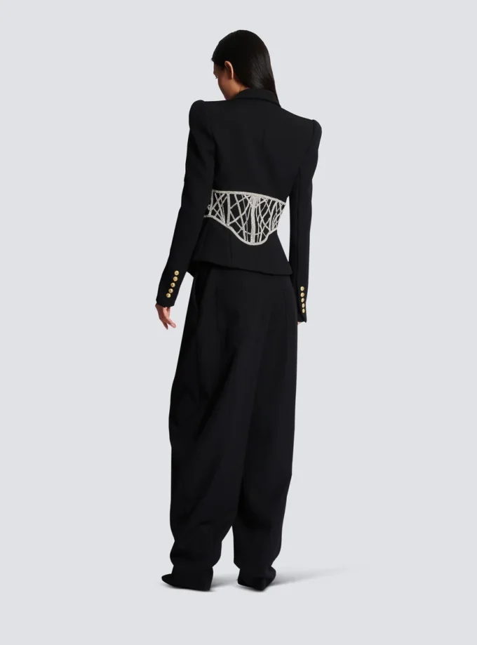 Embroidered slim-fit grain de poudre jacket