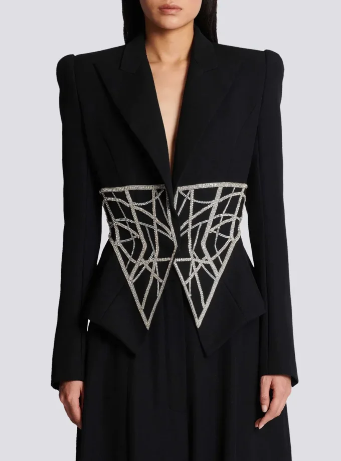 Embroidered slim-fit grain de poudre jacket