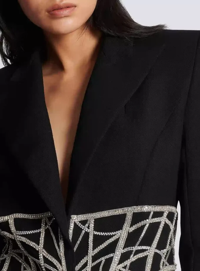 Embroidered slim-fit grain de poudre jacket