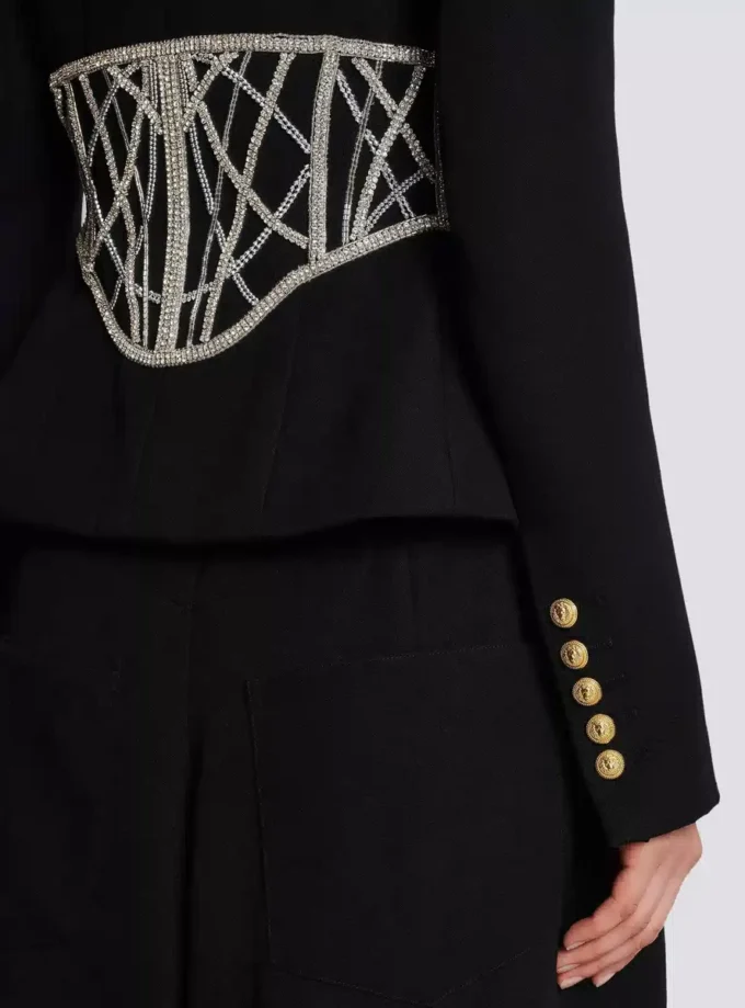 Embroidered slim-fit grain de poudre jacket