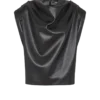 Faux leather draped top