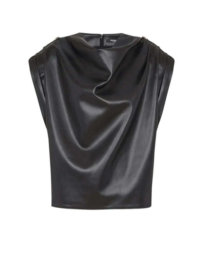 Faux leather draped top