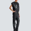 Faux leather draped top