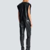 Faux leather draped top