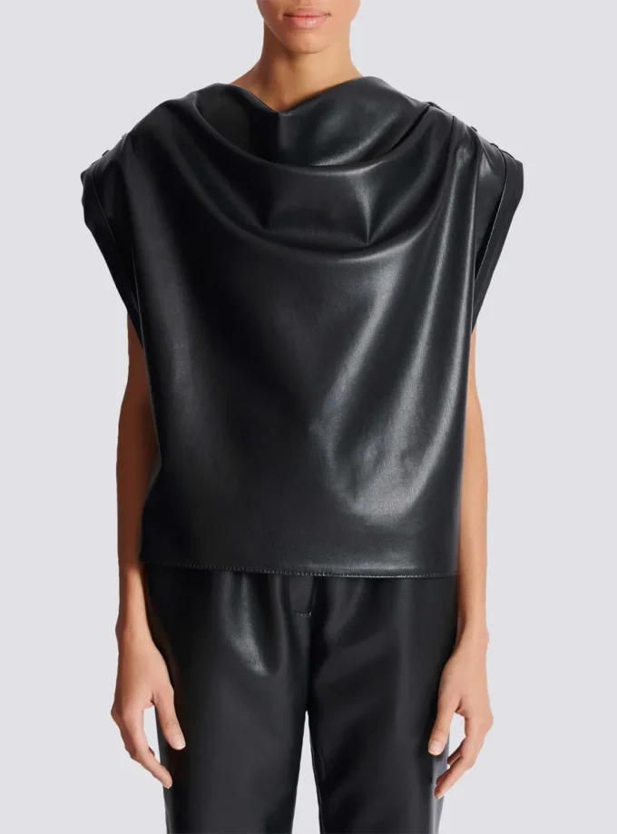 Faux leather draped top