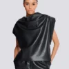Faux leather draped top