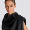 Faux leather draped top