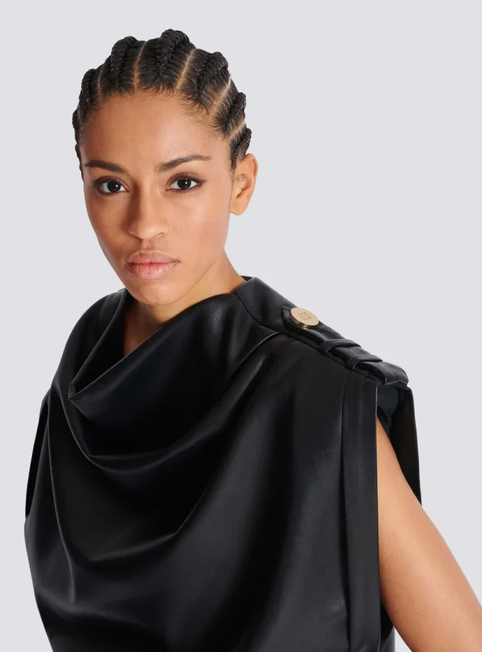 Faux leather draped top