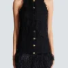 Flowing lace and feather dress