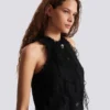 Flowing lace and feather dress