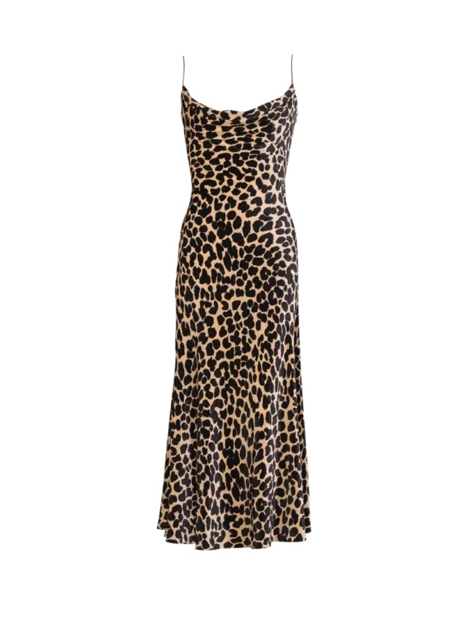 Flowing leopard print velvet dress