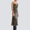 Flowing leopard print velvet dress