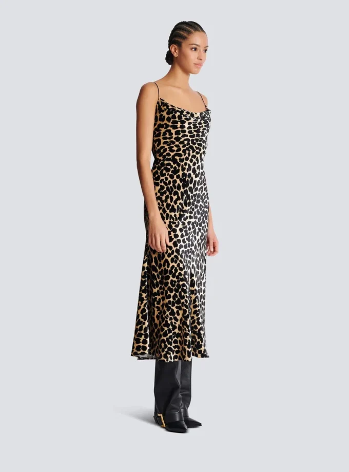 Flowing leopard print velvet dress