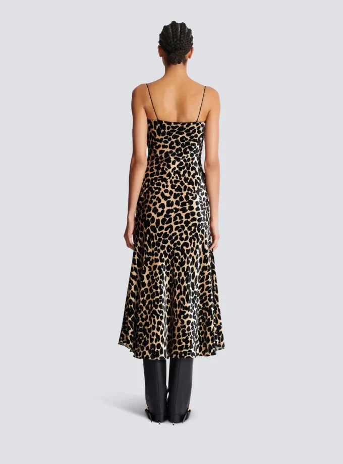 Flowing leopard print velvet dress