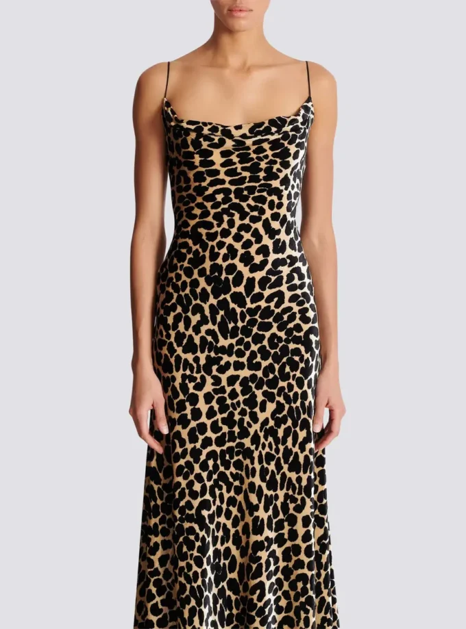 Flowing leopard print velvet dress