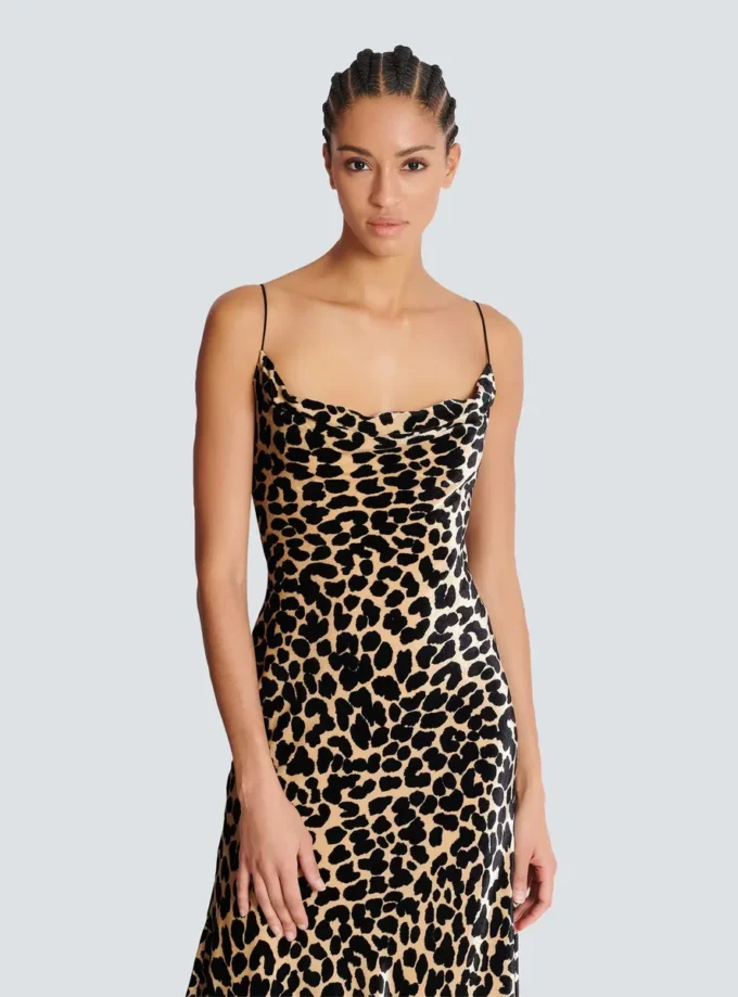 Flowing leopard print velvet dress